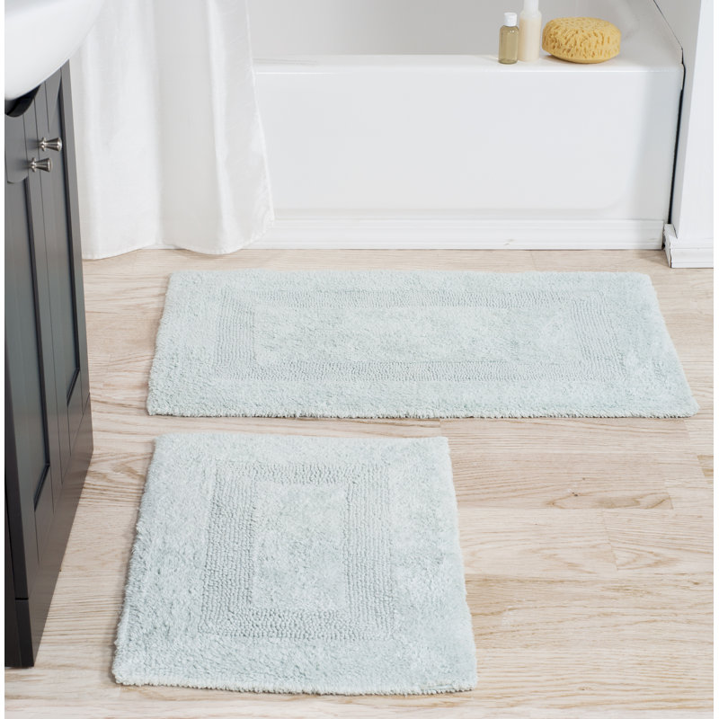Marylee 2PC Cotton Bathroom Mat Set-Machine Washable Bath Mats for Bathroom, Kitchen, Laundry Room, Seafoam