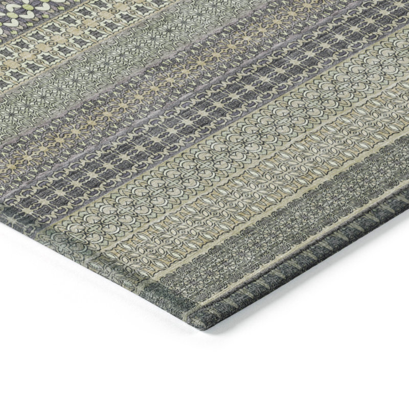 2' X 3' Sage Striped Washable Non Skid Indoor Outdoor Area Rug