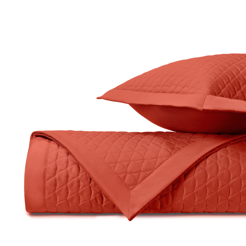 Anastasia Quilted Sateen Coverlet Set, Lobster, King Coverlet/Bedspread + 2 Shams
