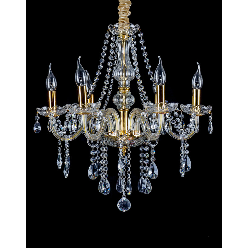 Lustre luxueux 6 lumières en cristal avec douille dorée