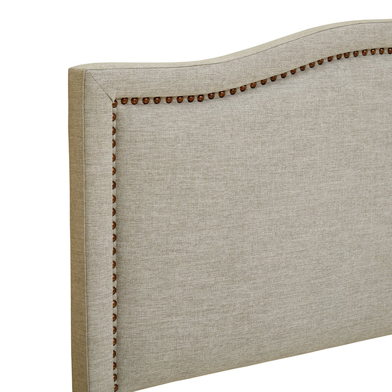Upholstered Headboard - Queen, Copper Nailhead Detail, Metal Legs Elegant For Queen 100% , Frame, Queen