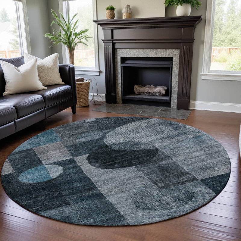 Premium Machine Washable Konopka AMF1114 Geometric Rug, Round 8'