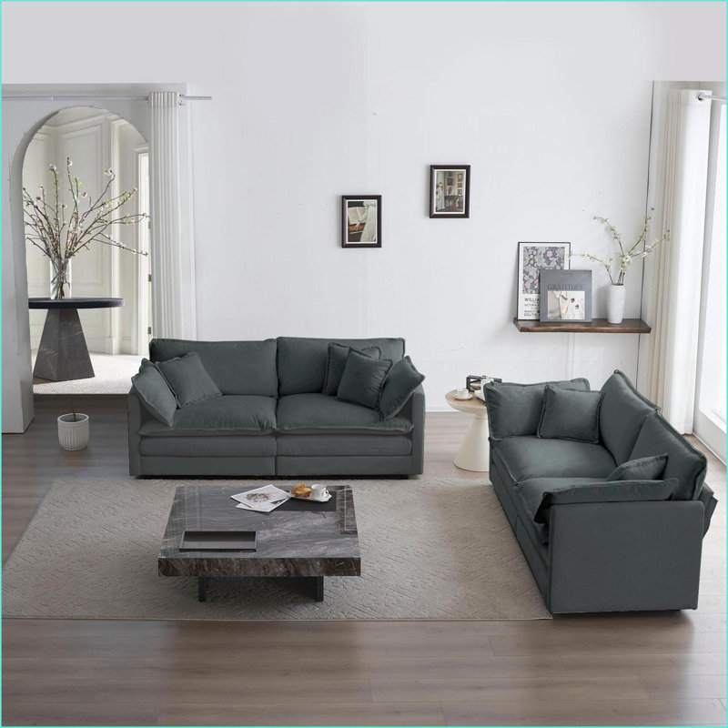 Ensemble de canapés 2 pièces pour le bureau à domicile | Structure en bois massif | Chenille gris ardoise