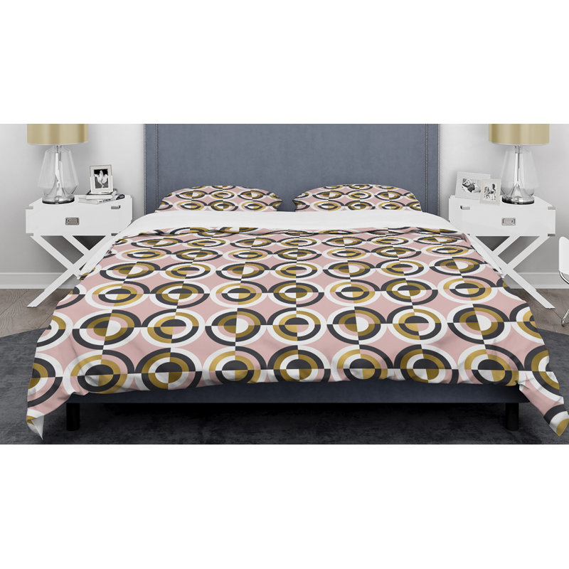 Ensemble de housse de couette de style mi-siècle, circulaire géométrique i, Housse simple + 1 taie décorative