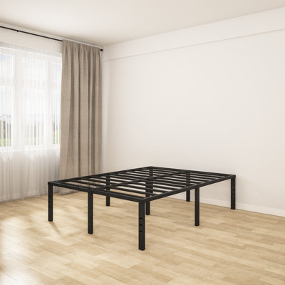18" Black Metal Platform Bed Frame, King No Box Spring Needed, Slots for Headboard Attachment, No Noise