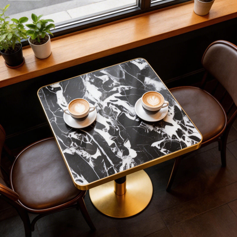 30" Sintered Stone Dining Table With Gold Metal Pedestal Base – Commercial & Residential Use For Cafés, Restaurants & Small Spaces