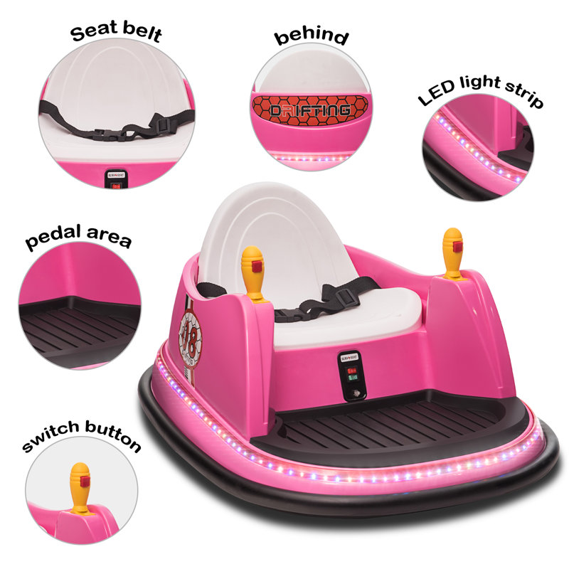 Pink 12V Kids Ride-On Bumper Car with LED Lights