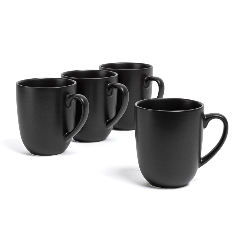 over&back Coupe Semi-Matte Hand-Finished Stoneware Mugs, Black