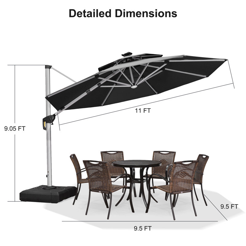 Parasol suspendu en porte-à-faux 11 pi avec base Lilibeth, gris, Gris