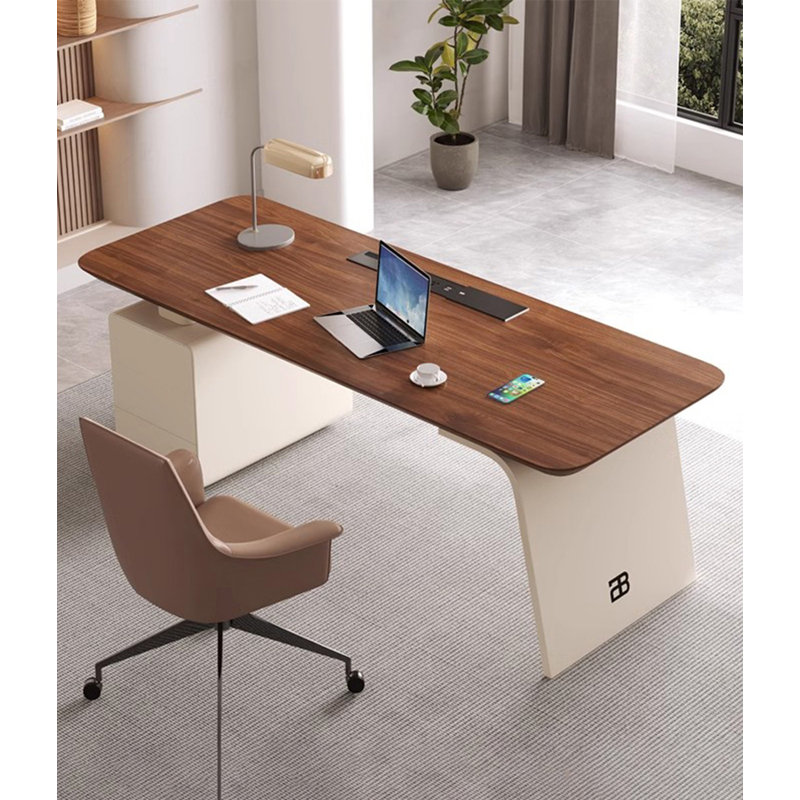 Italian Minimalist Solid Wood Desk with Cabinet, 29.53” H x 70.87” W x 27.56” D
