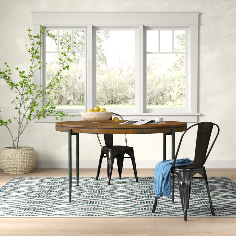 Ashley Round Unfinished Solid Wood Top Metal Base Dining Table