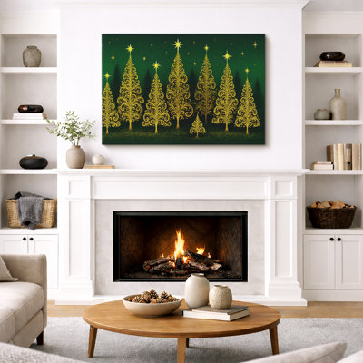Illustration de sapin de Noël doré, photos de salon de nuit élégante, impression sur toile giclée sur toile encadrée