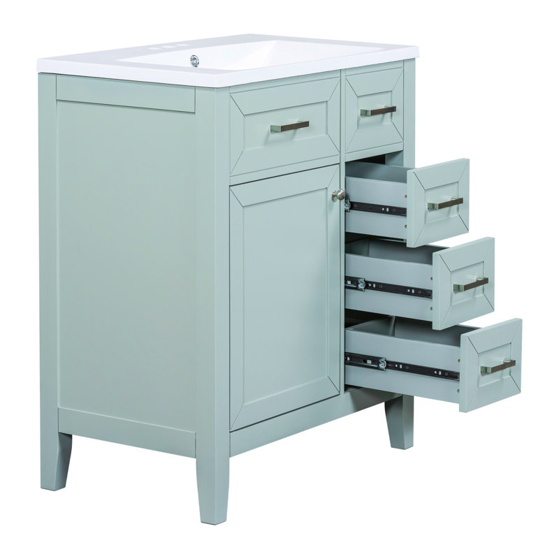 Meuble-lavabo de 30 po avec lavabo et système d'unité de rangement. Décor moderne. Bois massif et lavabo en céramique lisse. Assemblage requis. Étanche. Teinture - cloison.