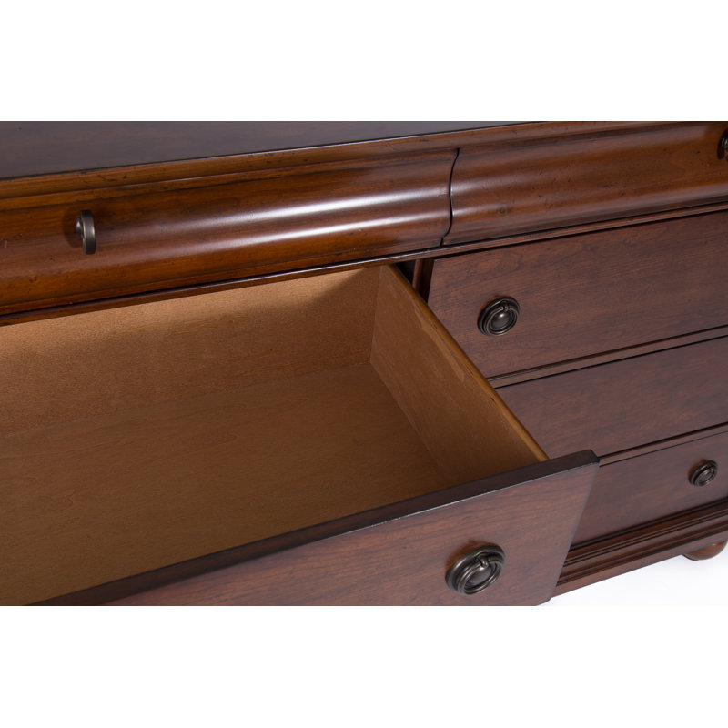 Fye 64" W 8 Drawer Dresser & Mirror Set, Rustic Cherry