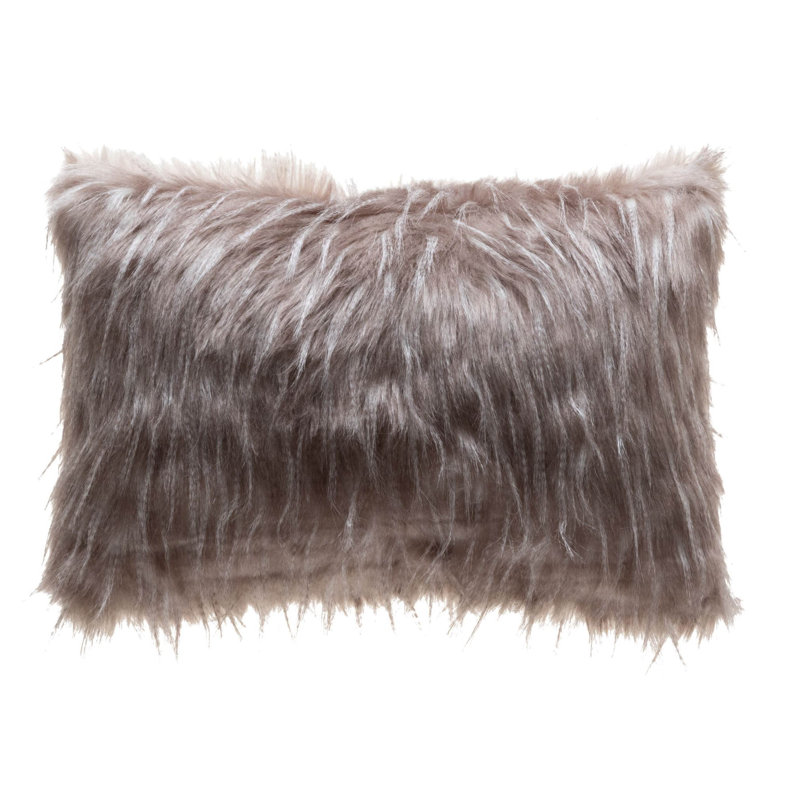  Housse de coussin lombaire en fausse fourrure Feather, Brun pâle