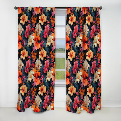 Exotic Purple Hibiscus Floral Oasis I - Floral Curtain - Blackout Floral Curtain - 1 Panels