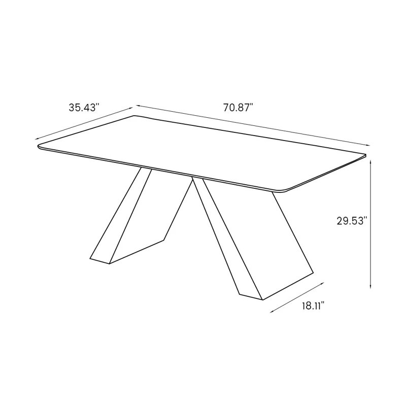 71'' Modern Rectangular Sinteres Stone Dining Table, Golden Stainless Steel Legs, Seat for 6