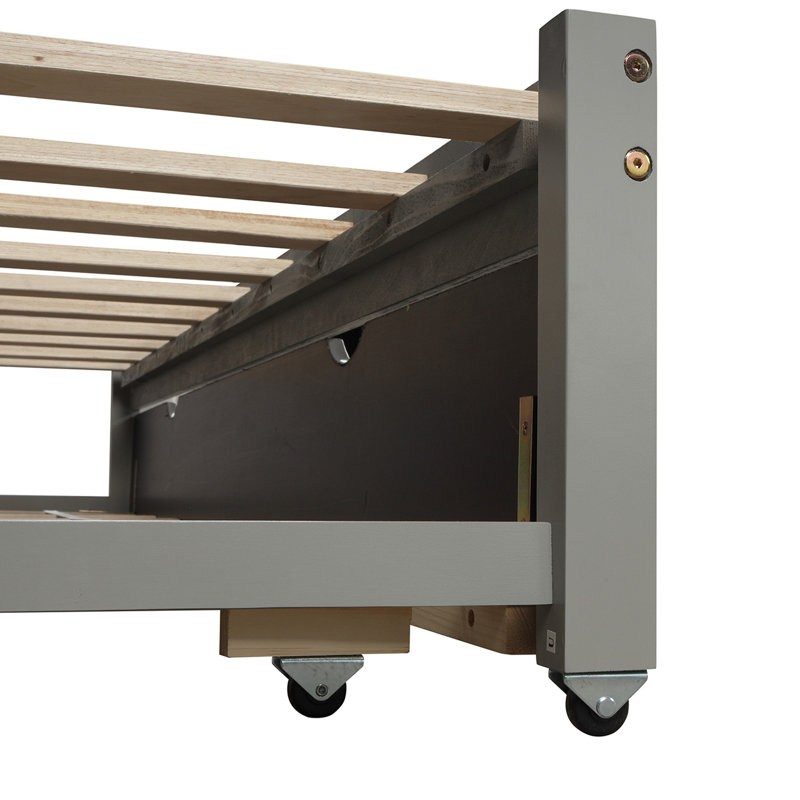 Lit de jour extensible avec couchette, lit de jour en bois avec couchette, Gris