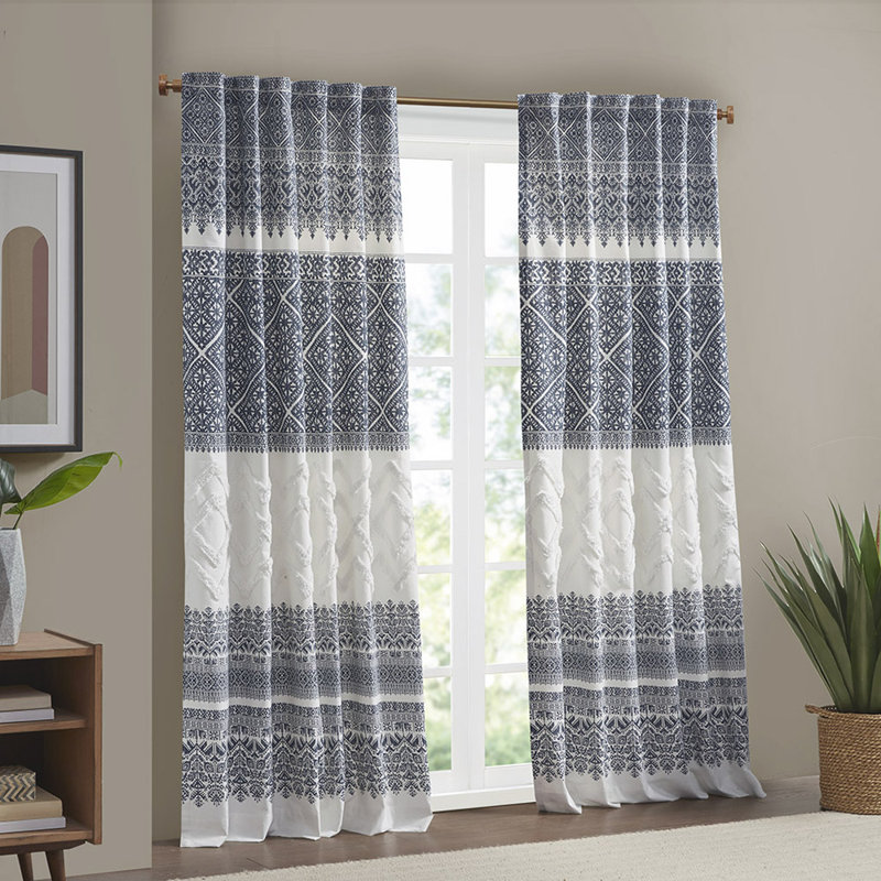 Panneau de rideau simple en coton Dekan, Gris / blanc