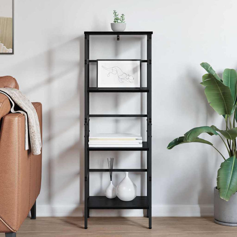 Steel Etagere Bookcase, (3 Shelves) 115cm. H x 40cm. W x 29.5cm. D, Black Oak