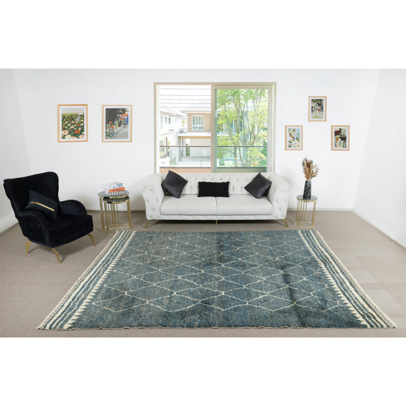 Nouveau tapis tulu marocain fait à la main en bleu. Options personnalisées disponibles