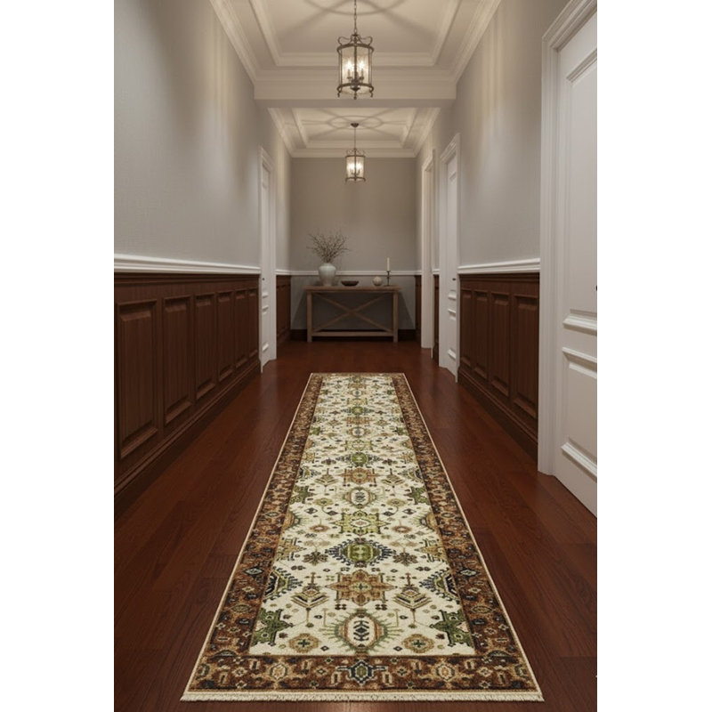 Tapis de couloir oriental crème en laine noué à la main 2 pi 6 po x 10 pi 2 po