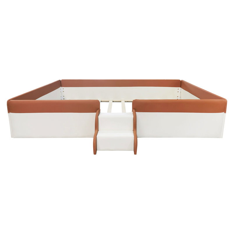 Full Size Upholstered  Daybed Frame With Fence And Stairs, Brown, Full
