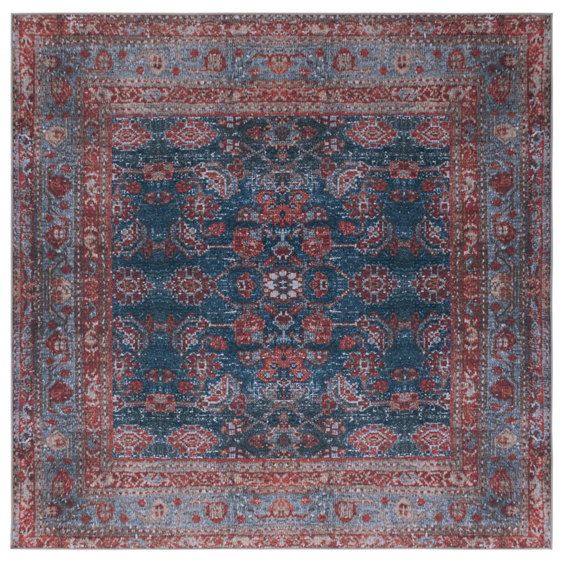 Tapis oriental bleu / rouille, Carré 6 pi