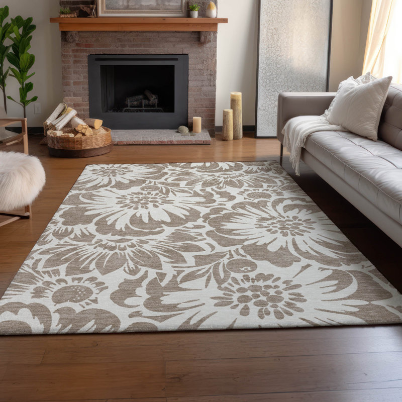 Tapis taupe Cerrito AMF551 lavable à la machine de qualité supérieure, Rectangle 10 pi x 14 pi