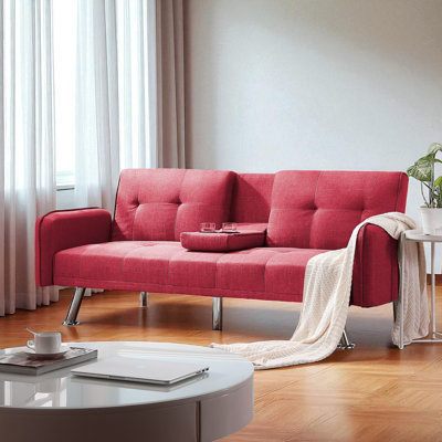 Canapé-lit futon large de 74 po Perdue, canapé-lit convertible moderne avec 2 porte-gobelets