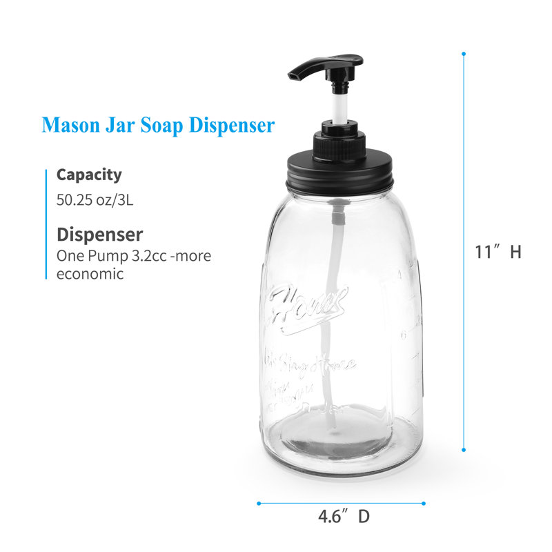Set of 2 Refillable 50oz Farmhouse Mason Jar Style Glass Containers for Laundry Detergent, Soap, or Liquid Storage