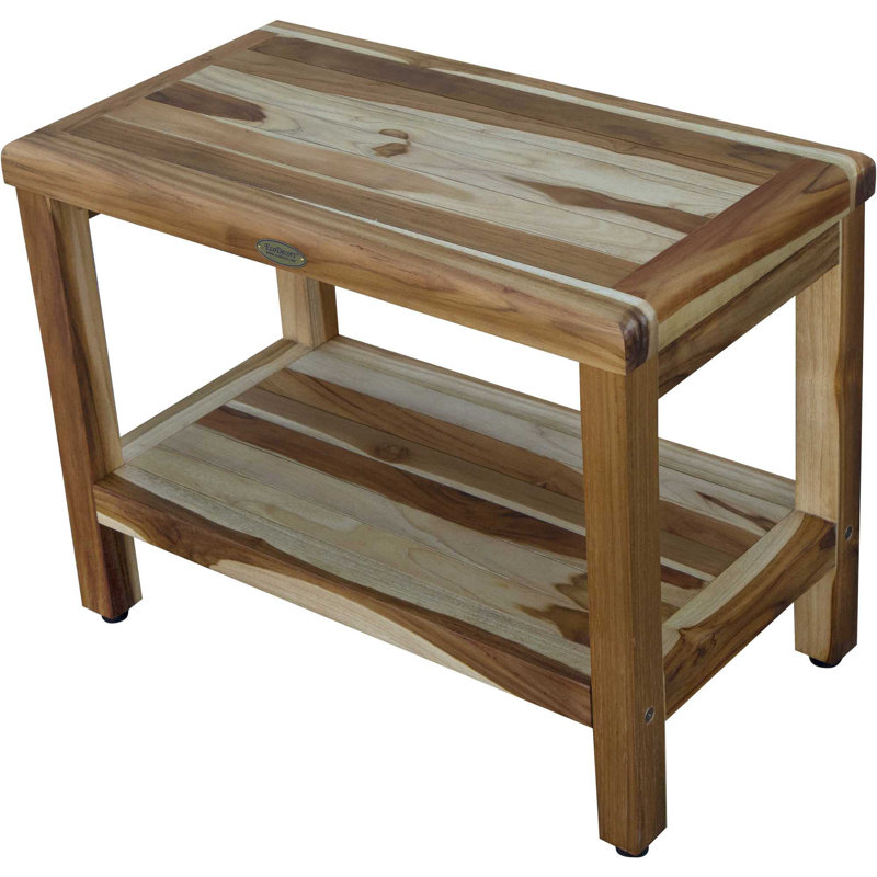 Natural Teak Wood Spa Shower Bench with Shelf, 24" x 22"