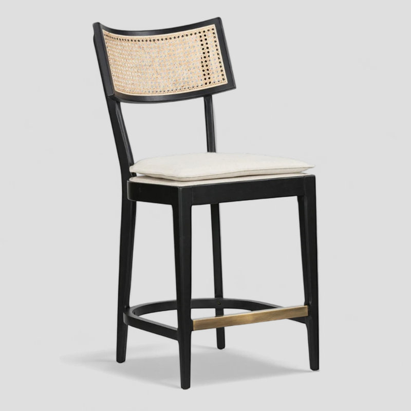 Chara Cane Counter Stool, Beige/Black