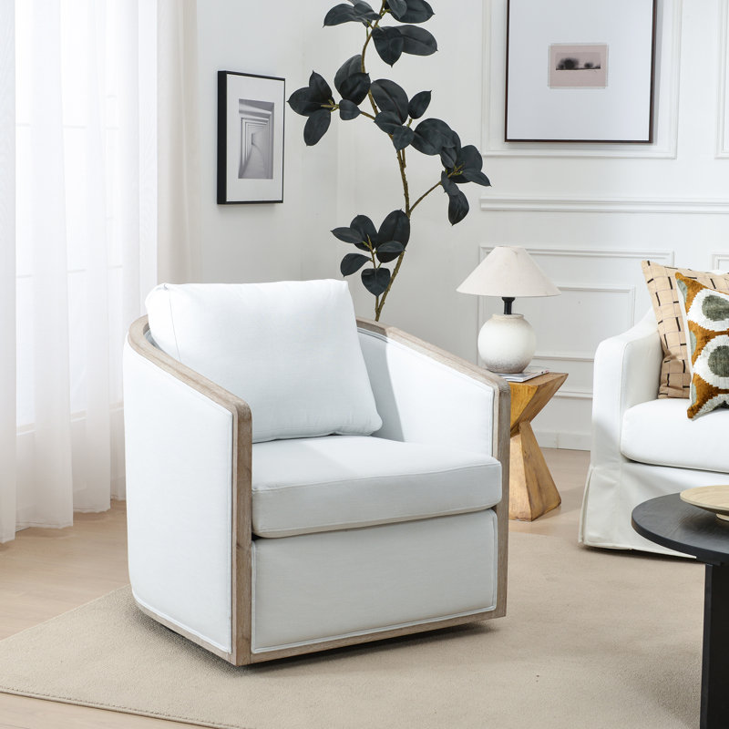 Fauteuil demi-tonneau pivotant de 30 po Holl, Lin ivoire