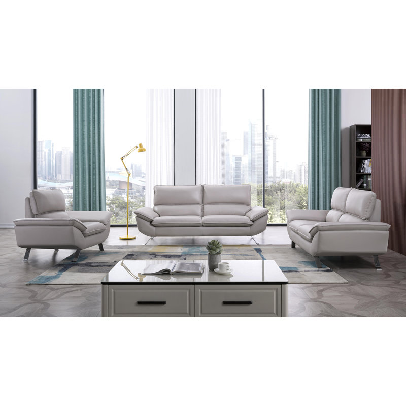 Clendon Upholstered Armchair, Light Gray Genuine Leather