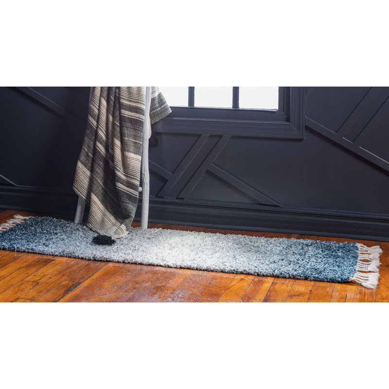 Tapis bleu à rayures Mitzy, Tapis de couloir 2 pi 2 po x 6 pi