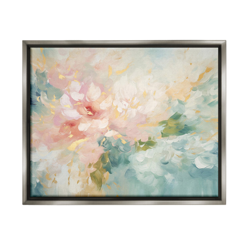 «Soft Flower Abstraction» par Gina Kelly, H 17 po x l 21 po, Cadre flottant gris lustré