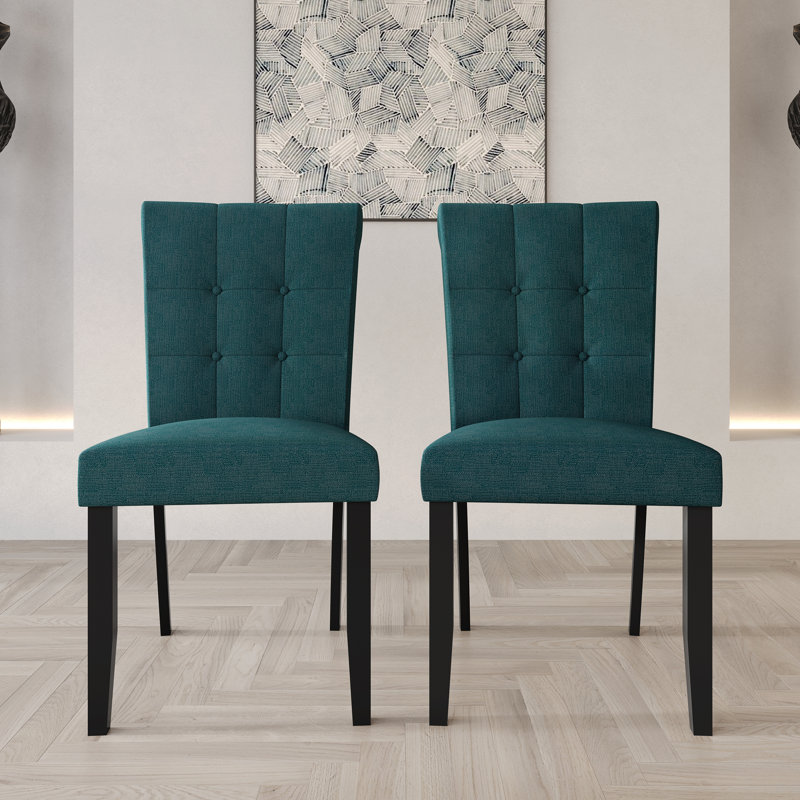 Black Wooden Dining Chair With Linen Cover, Teal