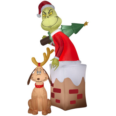 Christmas Inflatable Grinch and Max Chimney Scene