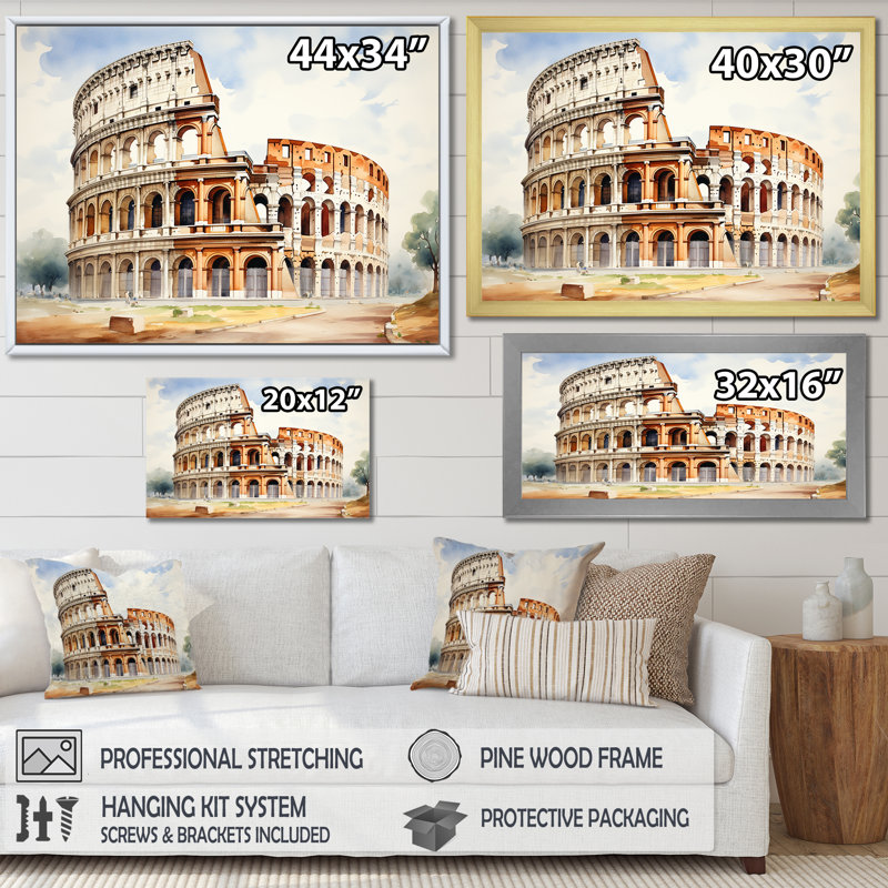 Italie, Colisée romain 1 - Italie, art mural, Cadre d'angle fermé noir, H 12 po x l 20 po x P 1 po
