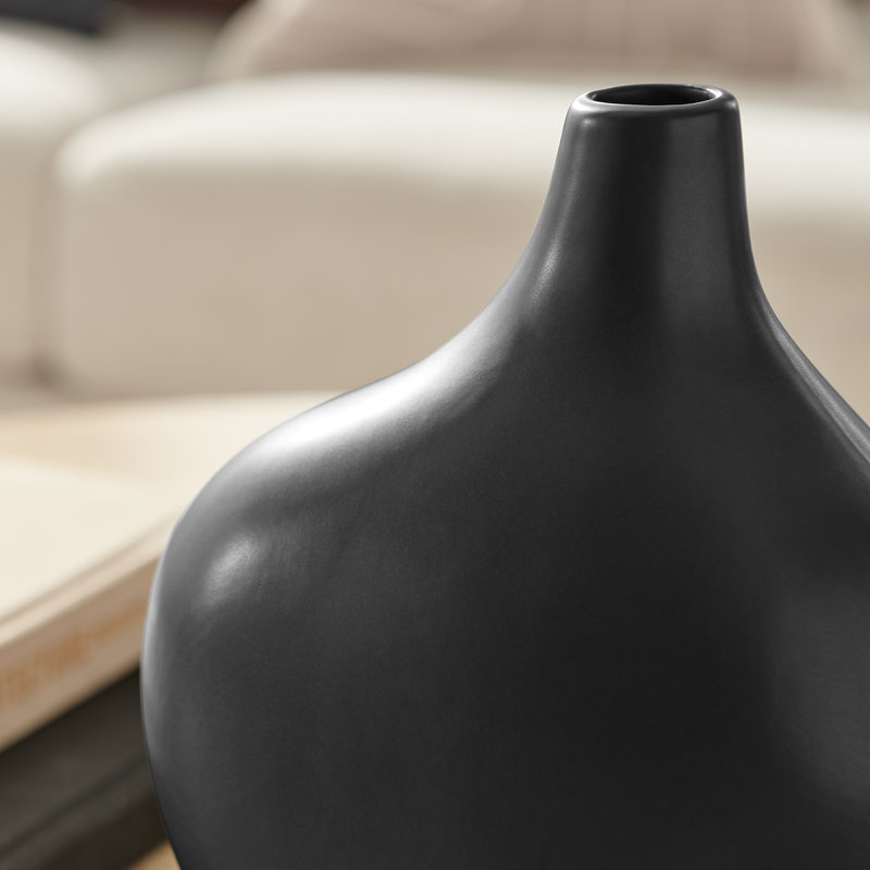 Masanari Canteen Asymmetrical Modern Two Tone Tabletop Vase - Black And Walnut