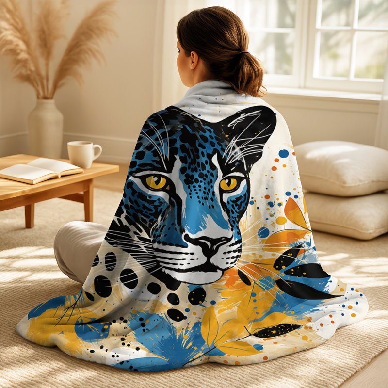 Jeté léopard jaune et bleu Collage IV - Leopard / Cheetah, Blanket only (1 piece)