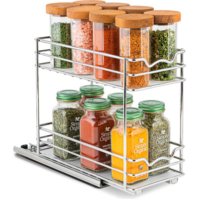 2 Tier Pull Out Cabinet Organizer for Spices, Cans - Heavy Duty