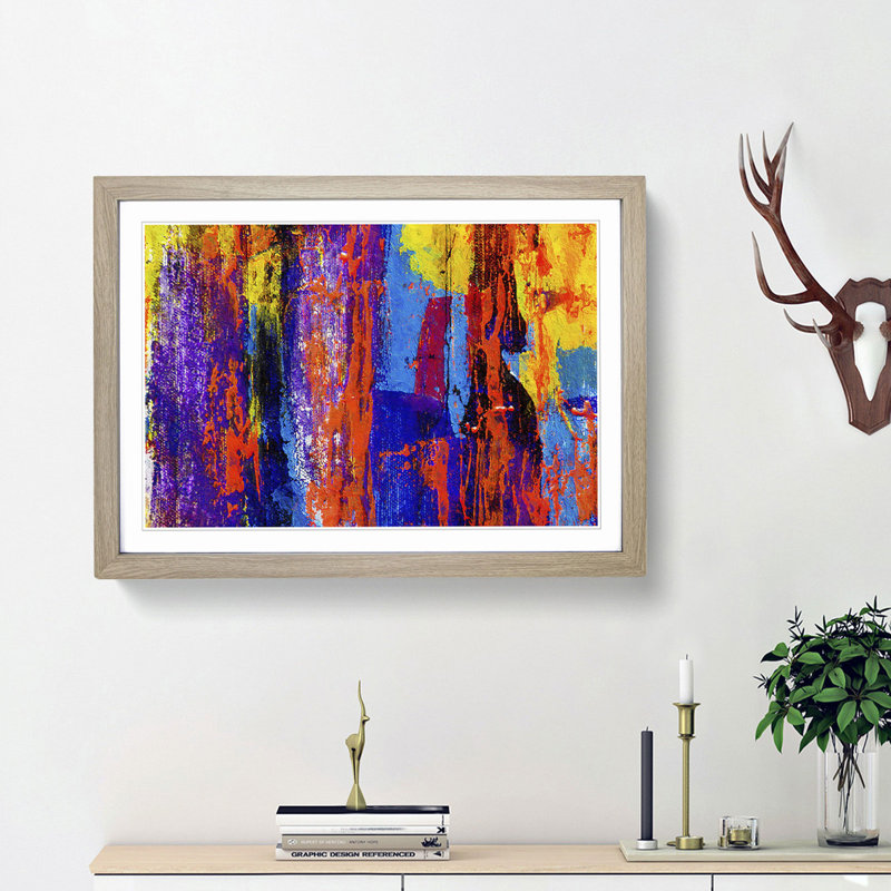 Abstract Vol.475 by S.Johnson - Single Picture Frame Painting, 45cm H x 63cm W x 2cm D, Oak Framed