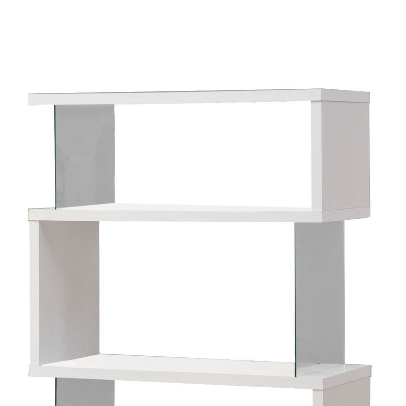 Contemporary White Wood Asymmetrical Snaking Bookshelf