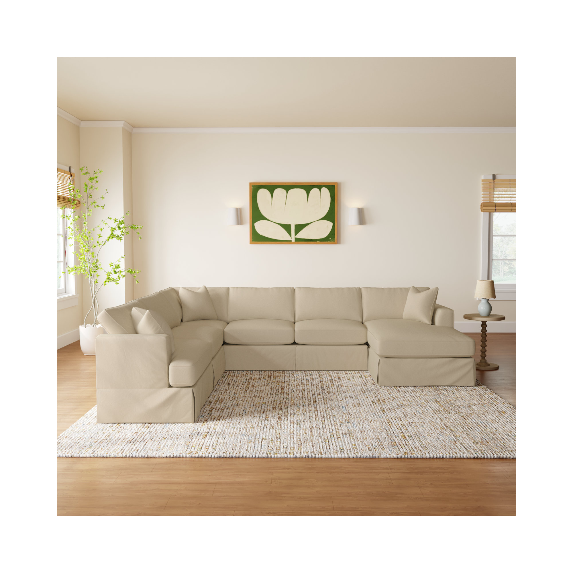Lucia 5 - Piece Slipcovered Sectional, Bayou Stone Canvas, Right Hand Facing