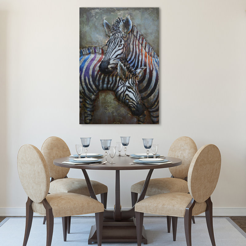 Hand-Painted Iron Zebras Wall Art in Mixed Media
