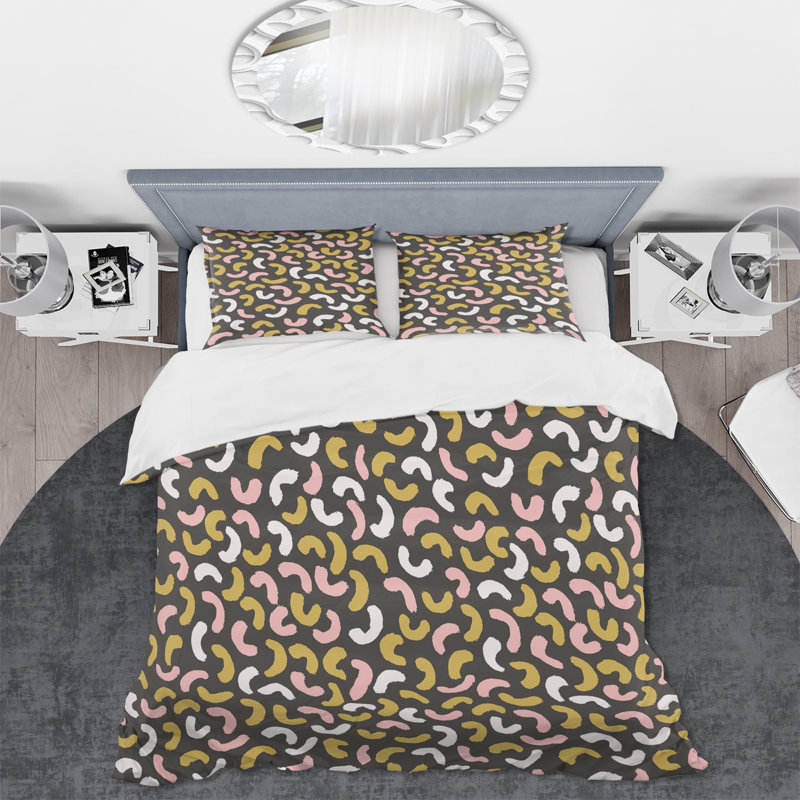 Ensemble de housse de couette en microfibre brun / jaune / rose Poppell, Housse de couette très grand + 2 très grandes ta