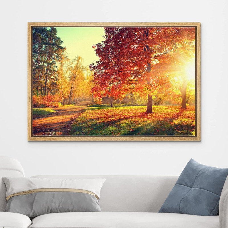 Reproduction d'art sur toile, paysage d'automne, H 16 po x l 24 po, Toile avec cadre photo, Naturel