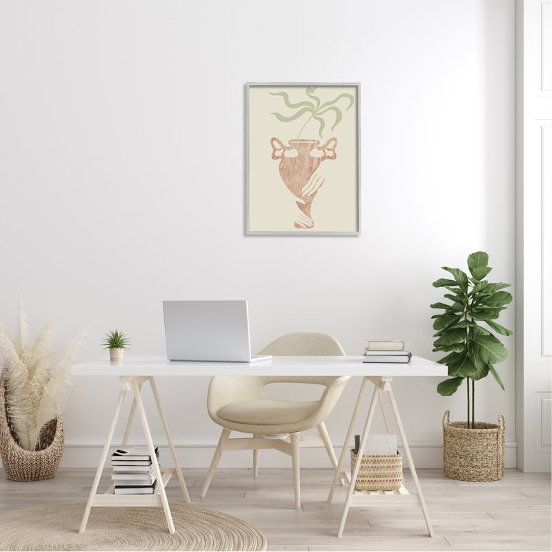 Mains tenant un vase brun avec motif de plantes botaniques, L 24 po x H 24 po, Estampe numérique Farmhouse